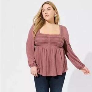 Torrid Cotton Modal Slub Square Neck Pintuck Top 5x